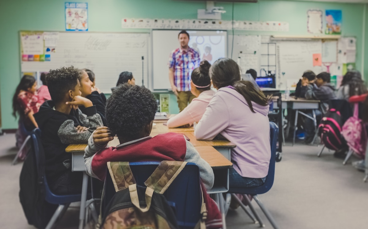Students in classroom with technology